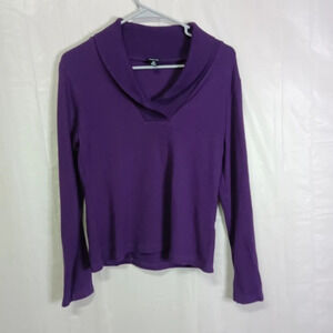RAFAELLA Ribbed V Neck Purple Sweater Long Sleeve Knit Top M